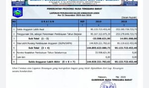 Pemprov NTB Laporan Perubahan Saldo Anggaran Lebih Per 31 Desember 2019 dan 2018